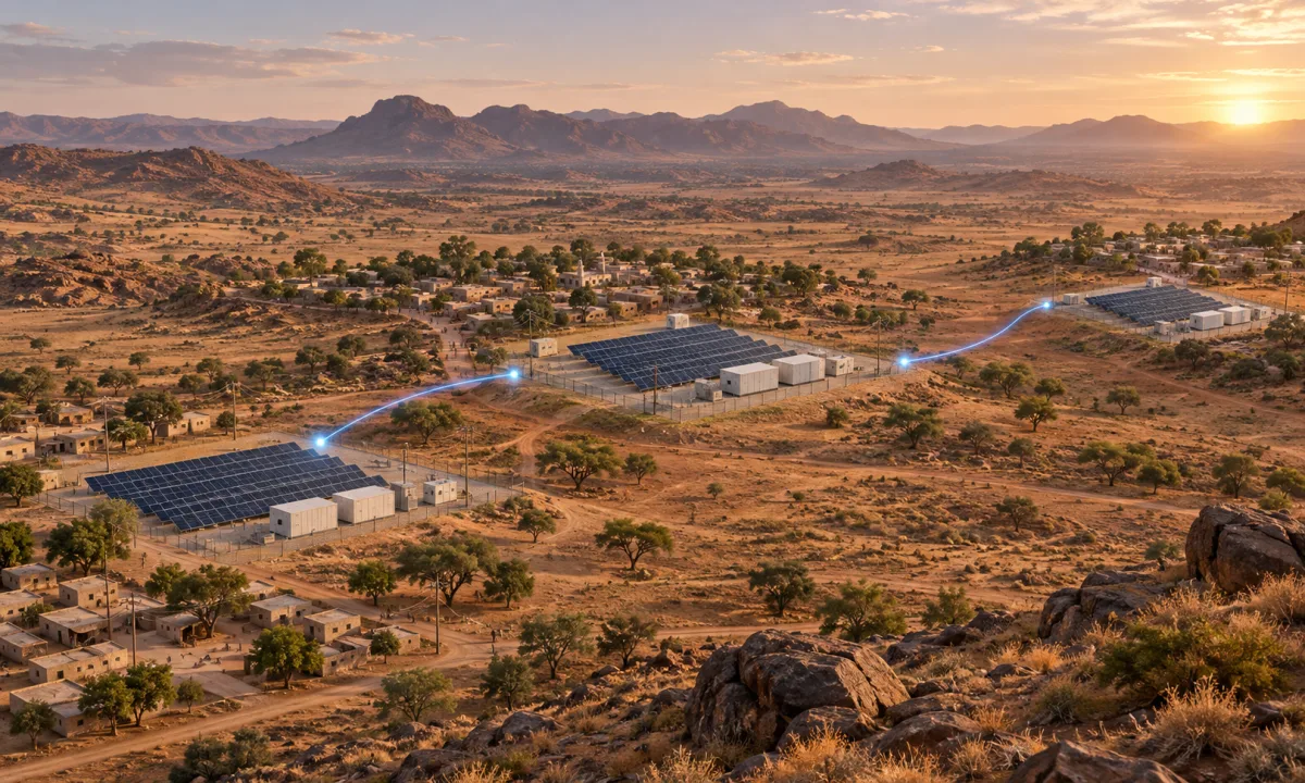 Concept illustration of three solar mini-grids serving towns in Eritrea’s Gash Barka region
