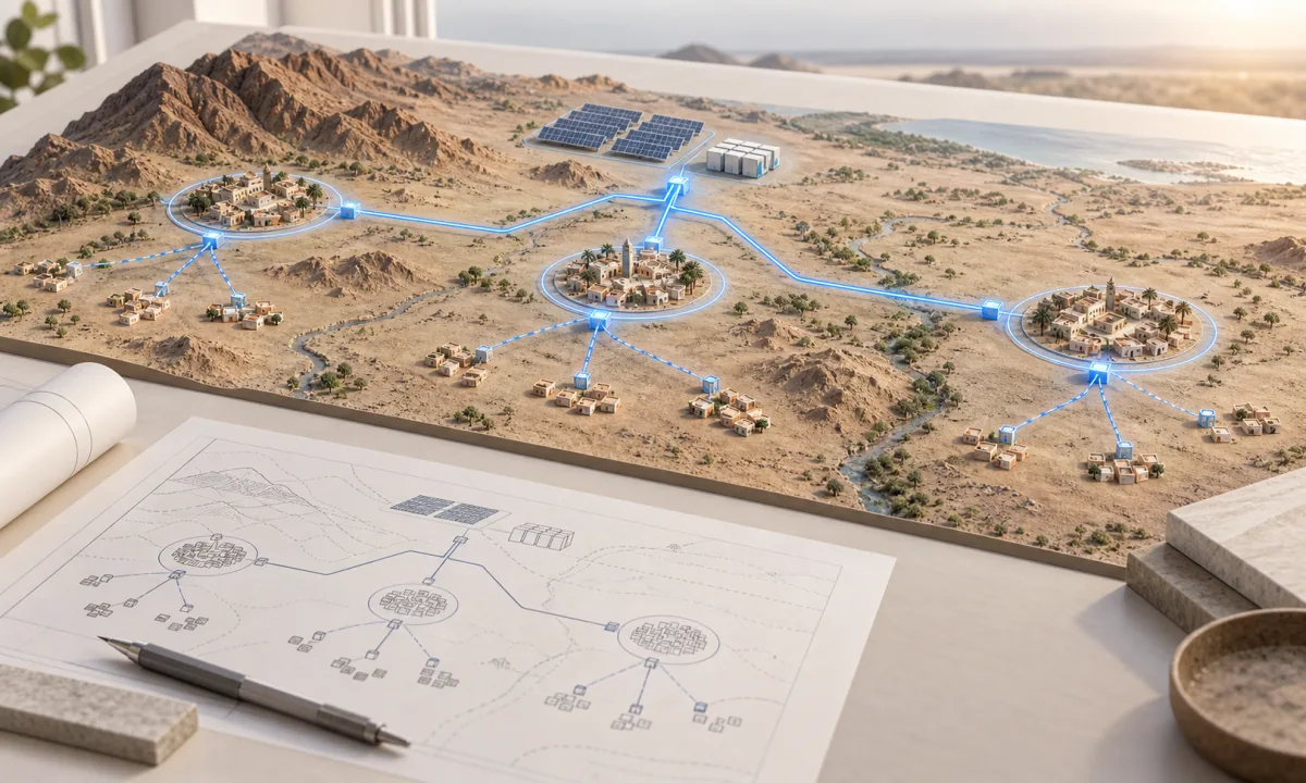 Concept illustration of a planned electricity network model connecting three Gash Barka towns